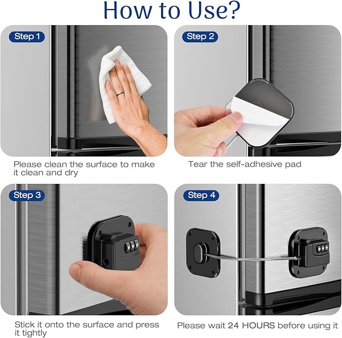 Fridge Refrigerator Lock with Combination, Heavy Duty Lock for Cabinet, Drawers, Closet, Safety Easy Install No Keys Needed (Black-2Pack)
