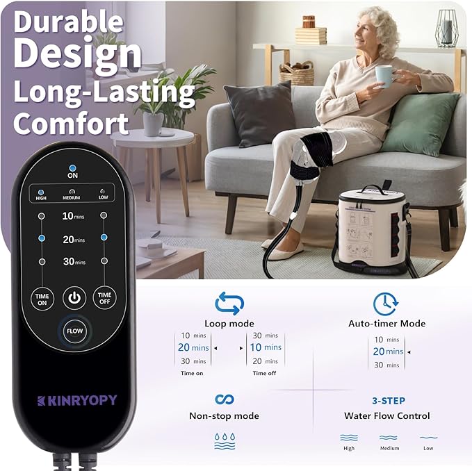 Cold Therapy Machine with Programmable Timer, Portable Ice Machine for Knee After Surgery, Knee Replacement Recovery System, Cryotherapy Pain Relief w/Compression Pad