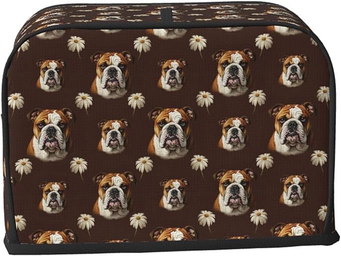 2 Slice Toaster Dust Cover Funny English Bulldog, Stain Resistant Washable Fabric, Fingerprint Protection Kitchen Accessories