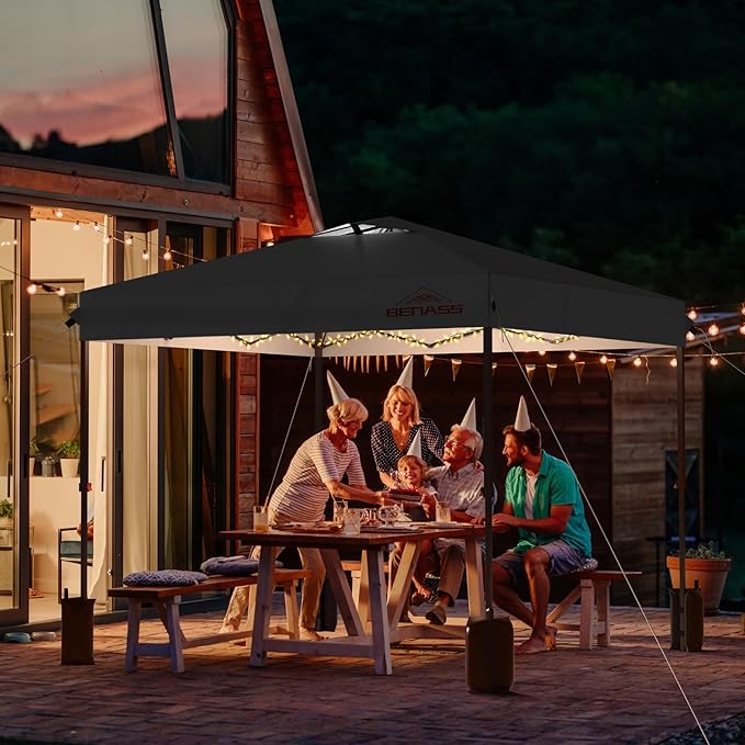 8x8 Pop Up Canopy, Easy Up Canopy Tent, Heavy Duty Tents for Parties, One Person Set Up Event Tent, Black