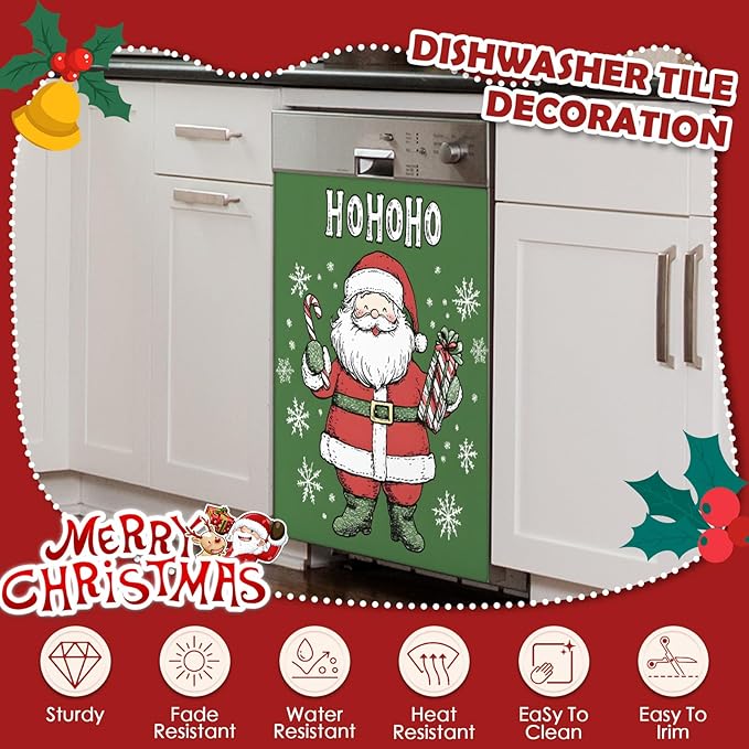 Christmas Santa Dishwasher Magnet Cover, 23" W x 26" H Fridge Magnetic Stickers Reuseable Magnet Panel Decal Cover for Washing Machine Fridge Microwave Cabinet Kitchen Christmas Decoration