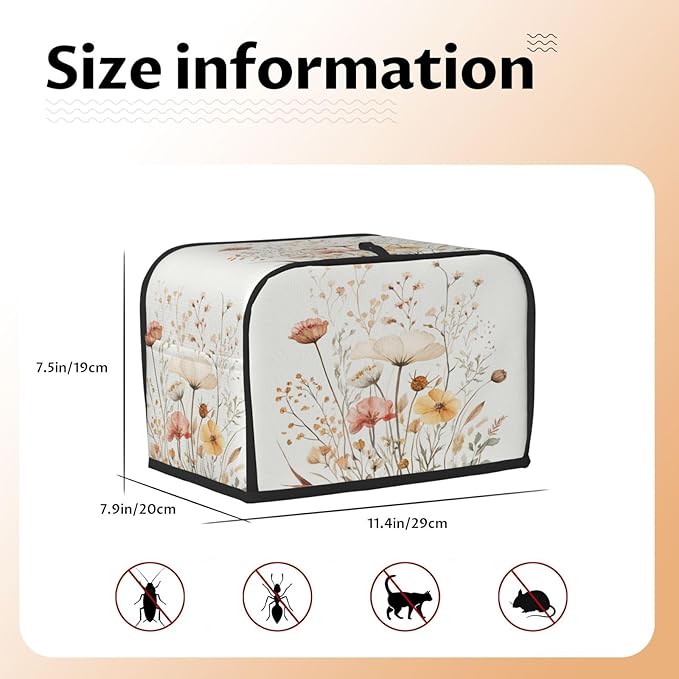 2 Slice Toaster Cover for Kitchen Watercolor Flower Botanical Waterproof and Dustproof Toaster Dust Cover with Side Pockets Decorative Universal Cover for Wide Slot Toasters and Small Appliances