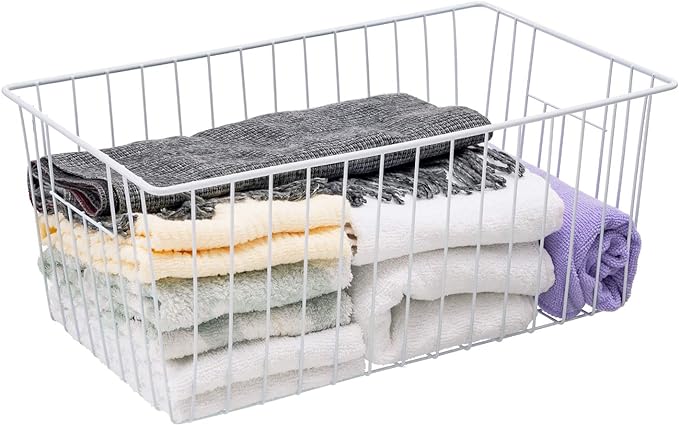 Large Wire Storage Baskets Freezer Baskets Organizer, Refrigerator Metal Wire Storage Divider, Wire Storage Basket with Handles for Kitchen, Pantry, Cabinet, Closets - Set of 3 (3, 16in x 10in x 7in)