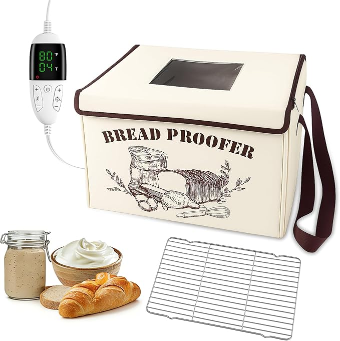 Folding Bread Proofing Box with Temp Control 50-113℉ & 12H Timer Dough Proofer with Metal Rack Proofing Box for Sourdough, Yogurt, Kombucha, Bread Baking, Pizza, Precise Control