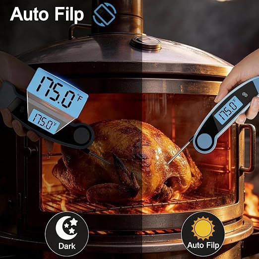 Meat Thermometer Digital Waterproof Instant Read Thermometer for Cooking ℃/℉ Convertible, Food Thermometer with Backlight, Cooking Thermometer for Kitchen Auto-Rotating Display Blue