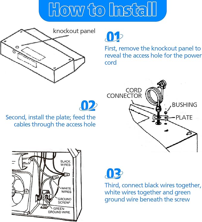 Dreyoo HCK44 Range Hood Power Cord Kit, Convert Your Range Hood to Plug in, Hardwire to Plug in Conversion Kit Replacement, Compatible with Broan, Nutone and Other Range Hood