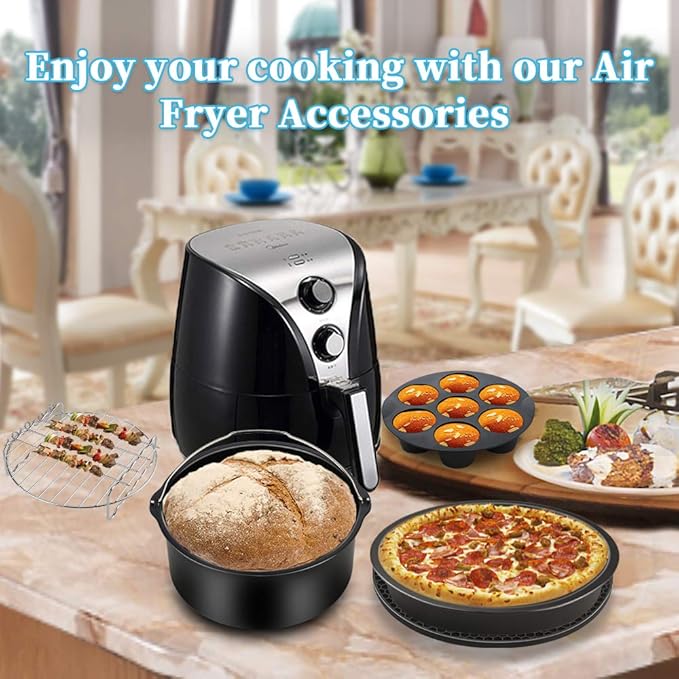 Air Fryer Accessories 11PCS, Fit all 3.7QT-4.0-5.8QT Power Deep Hot Air Fryer with Cake Barrel, Pizza Pan