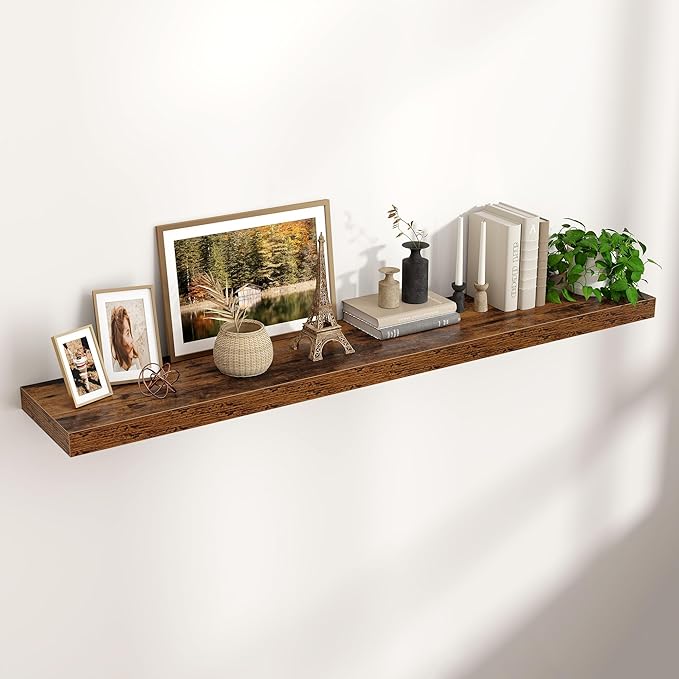Floating Shelves for Wall 55"W x 10"D x 1.5"H, Engineered Wood Wall Shelves with Invisible Brackets for Living Room Bedroom Bathroom Office Kitchen Decor and Storage, Rustic Brown Finish, Set of 1