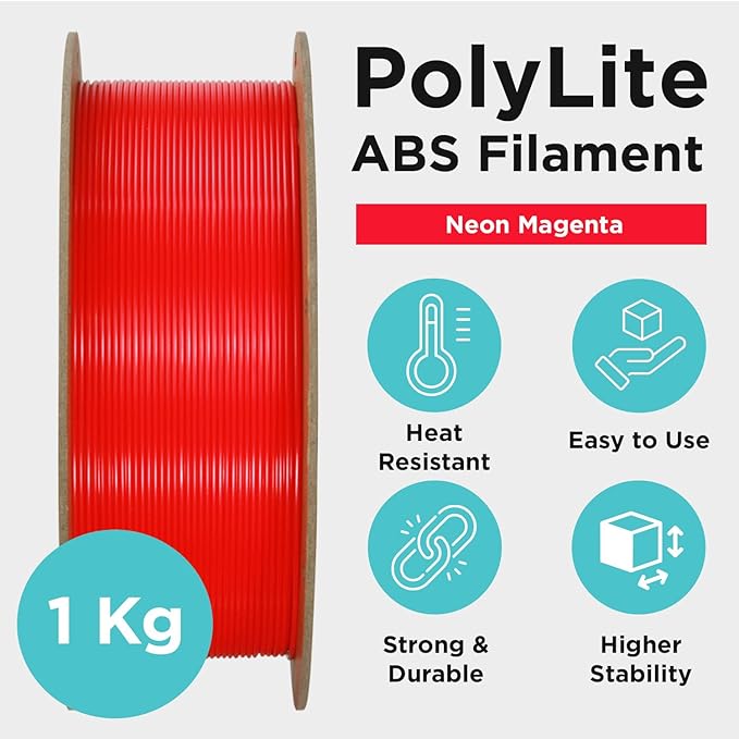 Polymaker ABS Filament 1.75mm Neon Magenta, 1kg 3D Printing Filament, PolyLite ABS 3D Printer Filament, Heat Resistant, Strong & Durable, Dimensional Accuracy +/- 0.03mm