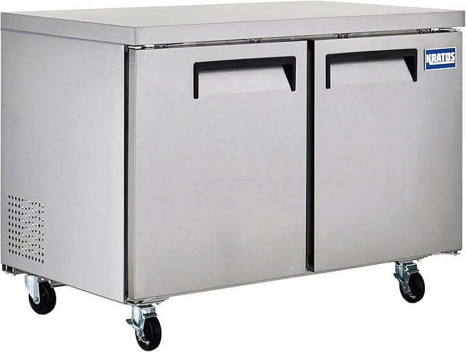 Kratos Commercial Undercounter Freezer, 2 Door 48" Wide All Stainless Steel Freezer for Restaurants, 11.9 Cubic Ft, 115V (67K-305)