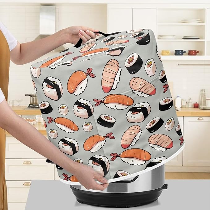 Dust Cover for 8 qt Air Fryer & Pressure Cooker Kitchen Appliance Accessories, Portable Pressure Cooker Air Fryer Rice Cooker Dust Cover Grey Sushi Print Small Appliance Covers