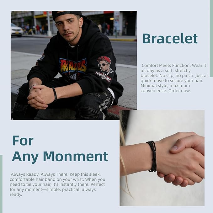 No Damage Hair Ties for Men,Women,Seamless, Large Comfortable Wear on Wrist, As A Bracelet,Stretchy,Braided,4 in 1 Design,For Thin,Thick Hair,Plastic-free,20Pcs(Grayblack)