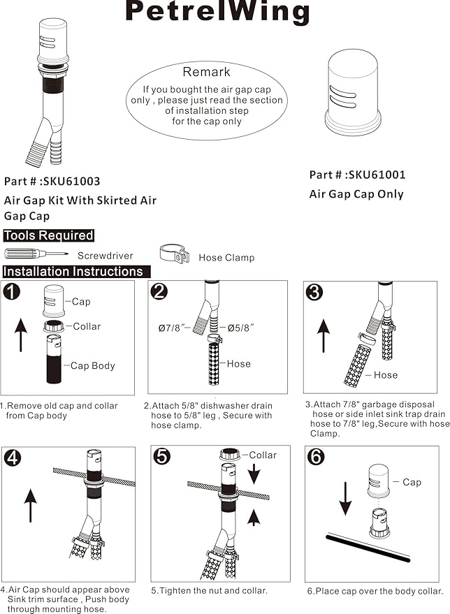 Dishwasher Air Gap Kits with Satin Nickel Dishwasher Air Gap Cover and Matching Escutcheon, Replacement air gap dishwasher, Solid Brass Air Gap Cap,Satin Nickel Finish
