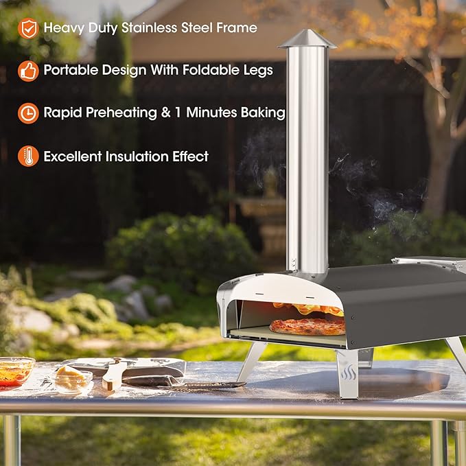 Mimiuo Outdoor Pizza Oven Wood Pellet 12" Pizza Ovens with Pizza Stone and Pizza Peel, Portable Wood-Fired Pizza Oven Pizza Stove for Backyard and Outside (Classic W-Oven Series)
