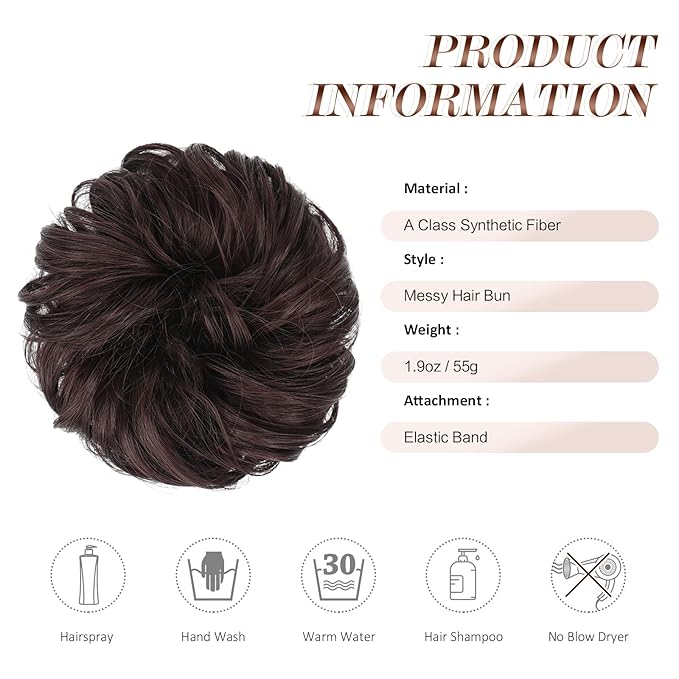 FESHFEN Large Messy Bun Hair Piece - Wavy Synthetic Chignon Scrunchies Elastic Ponytail Hair Extensions Thick Hairpieces for Women, Black Cherry 1.94oz