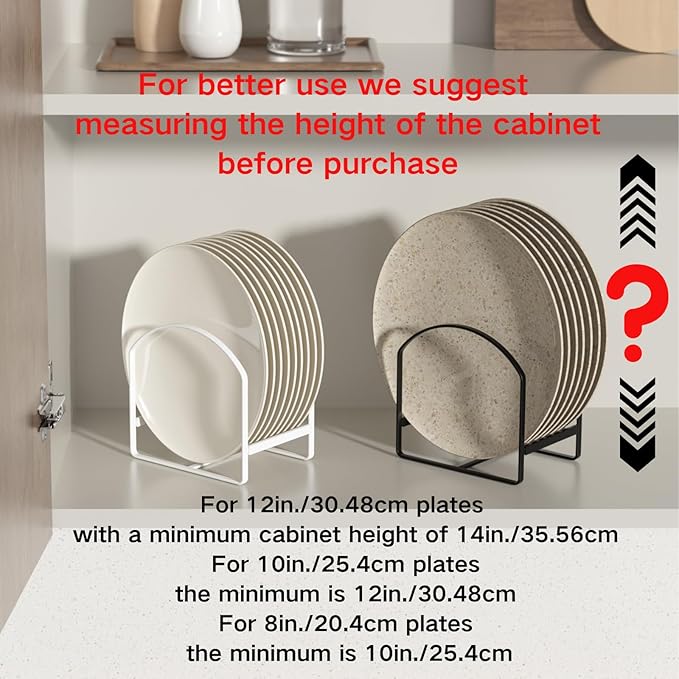 4 Pack Kitchen Plate Holder Organizer for Cabinet Space Saver Dinner Dish Storage Rack Upright Dish Drying Racks Metal Plate Dish Racks Stand for Cupboard and Countertop 2 Large 2 Small White