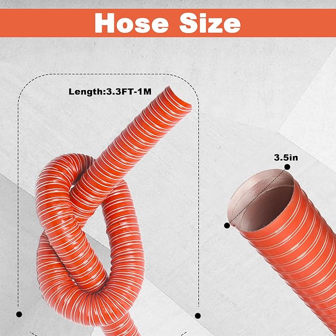 NOWBALL 3.5in Automotive Air Duct Hose, Length 1 Meter-3.3ft, 3.5" Silicone Flexible Cooling Ducting, 89mm High Heat Brake Exhaust Hose for Car, Garage, Dryer Air System