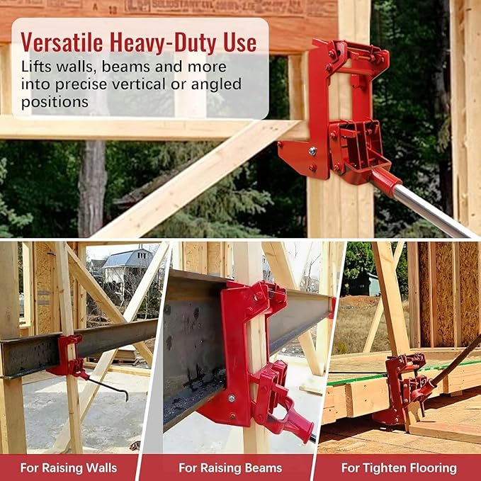 2 Pcs Wall Jack, Portable Lifting Tool Works with 1-1/2" x 3-1/2" Fir Poles or 1" OD Steel Pipes, Heavy-Duty Wall Jacks for Framing, Lifting Wall Beams, Red