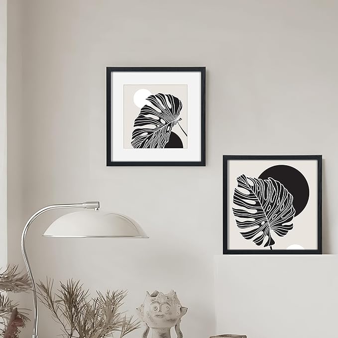 Black Picture Frame 12x12, Oak Wood Frame With Tempered Real Glass, Matted to 8x8, Square Photo Frame for Wall, 1 Pack