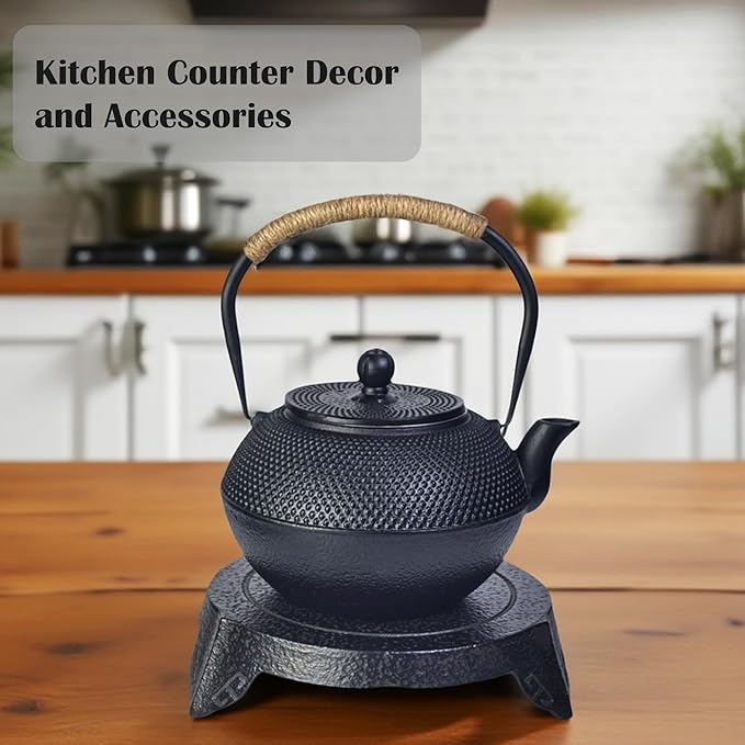 Cast Iron Trivet for Tea Kettle or Teapot, Kitchen Counter Decor and Accessories Heat Resistant Holder for Dishs, Pots or Pans, Holder Pads for Tea Table and Countertop (Dark Coffee, 6.9", Round)