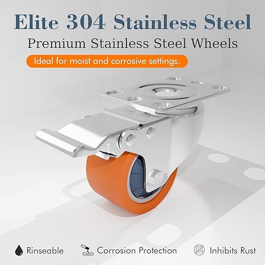 2 Inch Stainless Steel Caster Wheels with Brake,304 Rust-Proof Casters,360° Swivel,Anti-Corrosion Industrial Stainless Steel Castors for Kitchen,Labs,Restaurant,Furniture,Outdoor,Set of 4