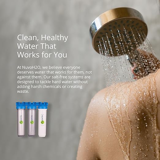 NuvoH2O Advanced 3-Stage Citrus-Based, Salt-Free Water Filter System + Water Softener with Carbon and Iron Filtration – Healthy & Pure Water – Removes Scale (Whole Home Trio System)