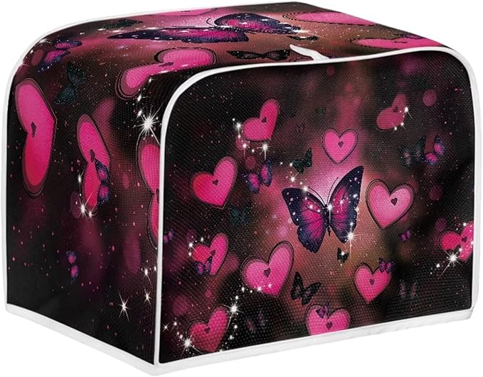 UNICEU Valentine's Day Toaster Dust Cover Protector Compatible with 2 Slice Butterfly Heart Print Heat-Resistant Dust Protection Anti-scratch Home Kitchen Decor