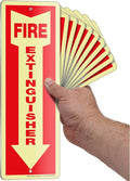 iSYFIX Fire Extinguisher Glow in the Dark Aluminum Signs – 10 Pack 4x12 Inch – Photoluminescent, Laminated for Ultimate UV and Fade Resistance, Indoor and Outdoor, for Business, Schools, Hospitals,