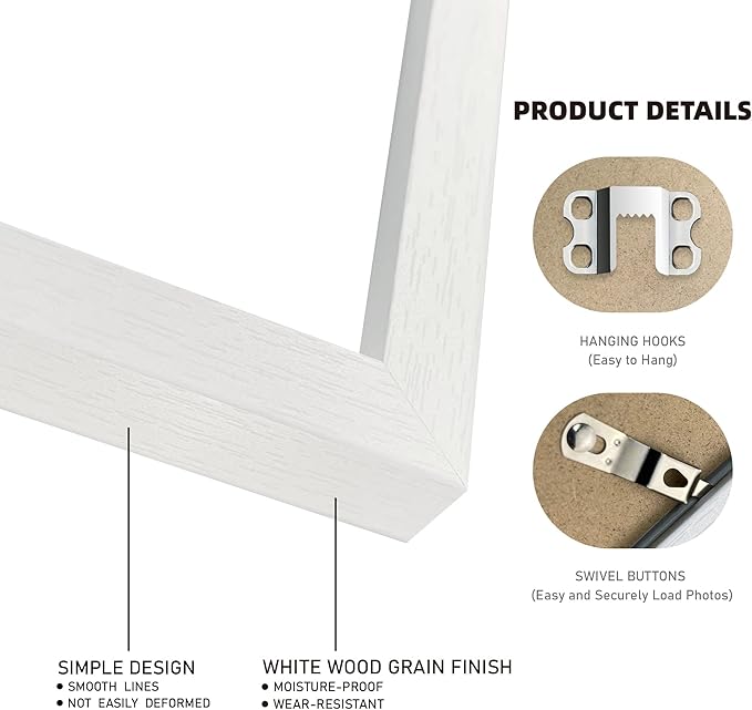 12x16 Picture Frame Set of 3 - Display 11x14 Photo with Mat or 12 x 16 Poster without Mat, Wall Mounting Horizontal and Vertical, White