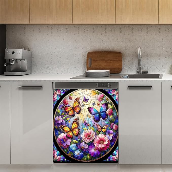 Spring Butterfly Dishwasher Magnet Cover Butterfly Rainbow Animal Dishwasher Decorative Cover Front Dishwasher Door Cover Reuseable Dishwasher Cover Panel Decal for Kitchen Home Appliances 23" X 26"