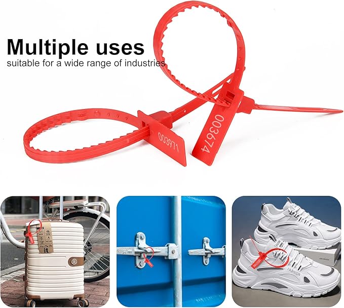 Heavy Duty Plastic Security Seal - Self Locking Tamper Evident Shipping Tags, Numbered Pull Tight Securing Straps for Truck Trailer, Length 337 mm 13.2" (Red 500 PCS)
