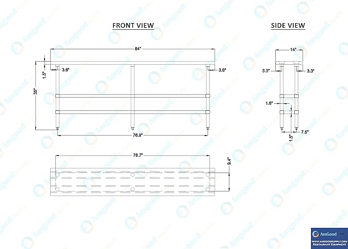 AmGood Stainless Steel Work Table with 2 Shelves | NSF | Metal Utility Table (84" Long x 14" Deep)