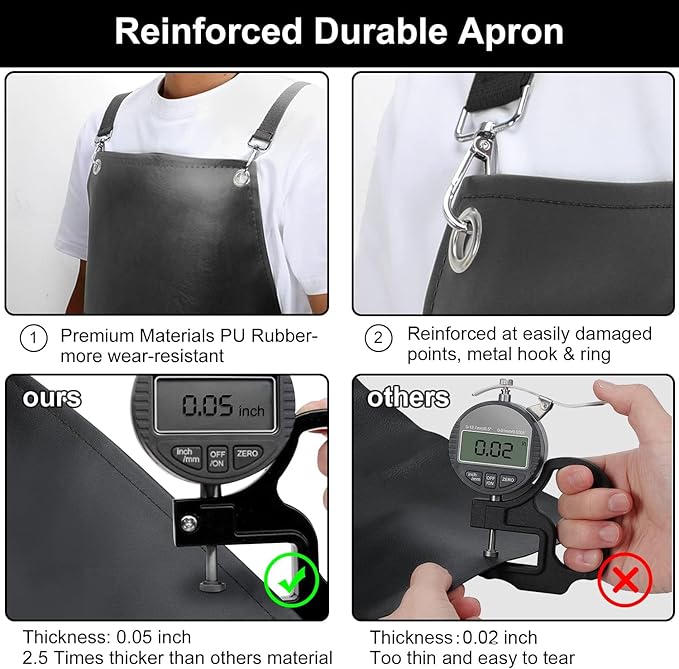 2 Pack Waterproof Rubber Apron, 48" XL Anti-Tear Heavy Duty Vinyl Adjustable Thicker Cross Back for Restaurant Dishwashing, Butcher, Lab Work, Dog Grooming - Black