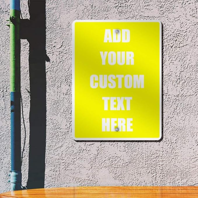 Aluminum Weatherproof Metal Sign Multiple Sizes Custom Personalized Text Here Yellow White Caution Vertical Street 9x12Inches