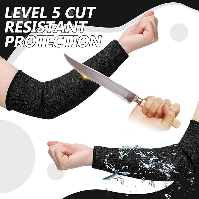 Sintege 3 Pairs Arm Protectors for Thin Skin and Bruising Cut Resistant Forearm Sleeve Level 5 Arm Burn Protection Sleeve(12.6 Inch,Black)