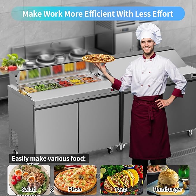 48" W Sandwich Salad Prep Table Refrigerator Commercial Refrigerator with 12 Pans Stainless Steel Fan Cooling Kitchen Equipment