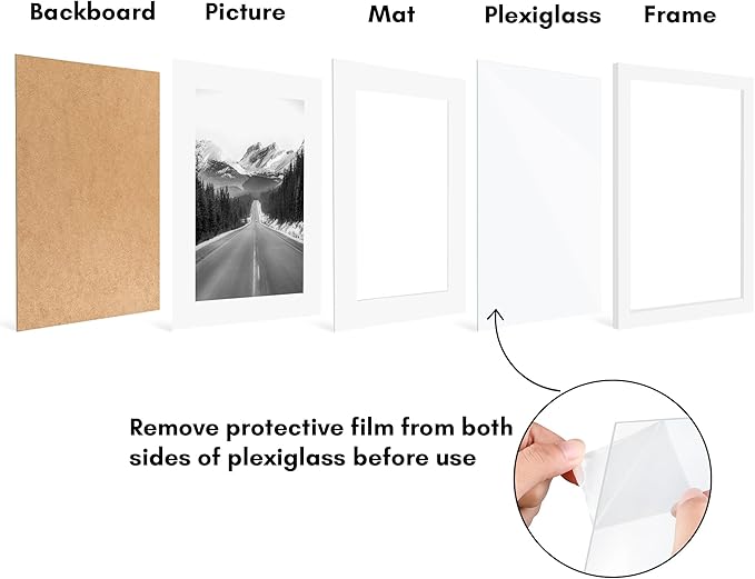Americanflat 11x15 Picture Frame with Polished Plexiglass - Set of 5 - Use as 8x12 Frame with Mat or Display 11x15 Photo Without Mat - Galleria Collection - Picture Frames for Wall Display - White