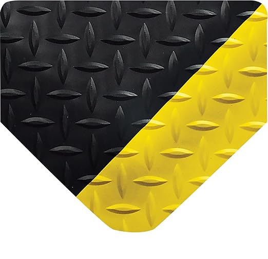 Wearwell Diamond-Plate SpongeCote Mat - Black/Yellow. Anti-Fatigue Workstation Mat. 3' W x 5' L x 9/16" Thickness. Nitricell Sponge. Safety Beveled Edge. For Industrial Use (415.916x3x5BYL)