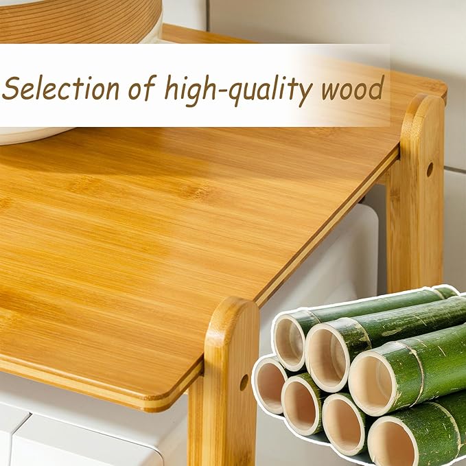 2 Tier Wooden Microwave Stand - Countertop Rack for Microwave Oven, Toaster, and Kitchen Appliances - Ideal for Condiments and Storage Solutions