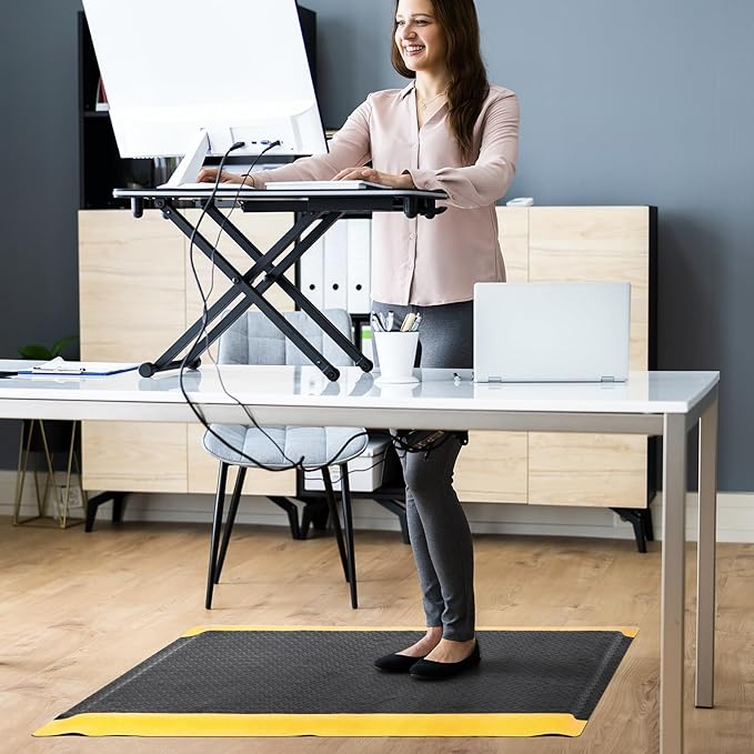 3 x 7 FT Anti Fatigue Mats Industrial 15/16 Inch Thick Soft Sponge Ergonomic Mat Durable Heavy Duty Diamond Plate Work Mat for Standing Non Slip Industrial Grade Floor Mat for Leg & Back Pain