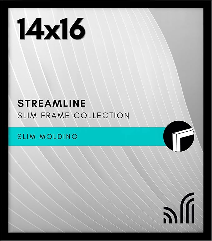 Americanflat 14x16 Picture Frame with Polished Plexiglass - Streamline Collection - Thin Border Picture Frame for Wall Display - Hanging Hardware Included - Black