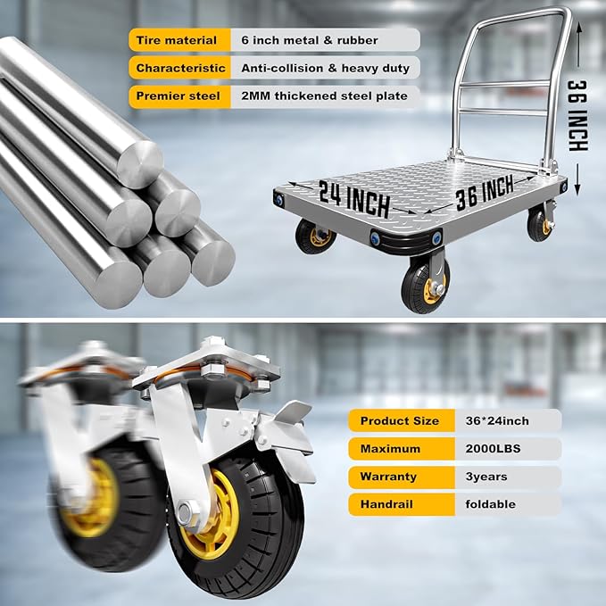 Folding Platform cart Dolly cart Push Cart Dolly Moving Platform (Big 36X24INCH 2000LBS)