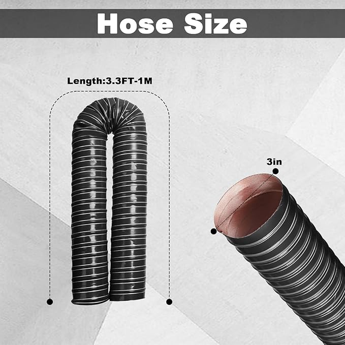 NOWBALL 3in Automotive Air Duct Hose, Length 1 Meter-3.3ft, 3" Silicone Flexible Cooling Ducting, 76mm High Heat Brake Exhaust Hose for Car, Garage, Dryer Air System Black