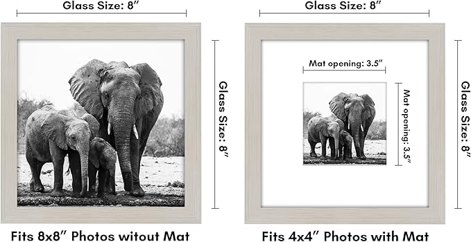 Americanflat 8x8 Picture Frame with Shatter-Resistant Glass - Use as 4x4 Frame with Mat or Display 8x8 Photo Without Mat - Signature Collection - Square Frames for Tabletop and Wall - Light Wood