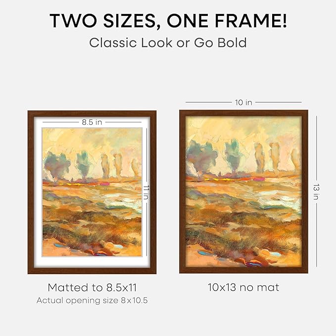 Homeforia 10x13 Brown Picture Frame, High End Dark Oak 10x13 Walnut Poster Frame with Mat 8.5x11, 10 x 13 Wooden Frames Matted to 8 by 10 inch Photo, 13x10 Frames, Tempered Glass, Wall Kit, Set of 2