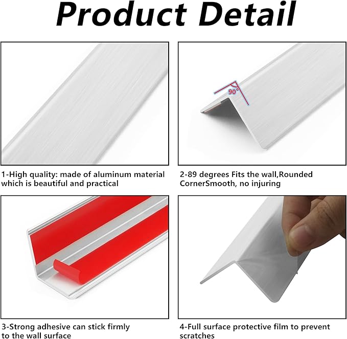 10pcs 48"L*1.42"W Aluminum Self-Adhesive Wall Corner Protectors, Wall Furniture Bumper, Safety Baby Proofing Corner Cushion Table Edge, Wide Coverage and Easy to Install - Silver