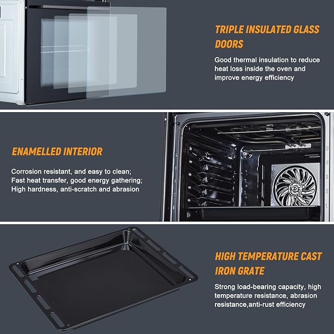 24 Inch Single Wall Oven, 2.5 Cu.ft Built-in Electric Wall Oven with 8 Cooking Functions in Stainless Steel, Mechanical Knob Control