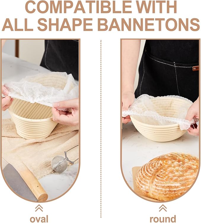 100 Pcs Banneton Liner,Banneton Bread Proofing Basket Non Woven Liners Non-Stick Dough,Bread Proofing Cover,Elastic Banneton Basket Liner,Sourdough Bread Baking Supplies