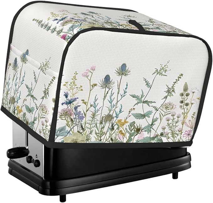 Toaster Cover 2 Slice Wildflowers Leaves Waterproof Appliance Cover with Hang Loop Bread Baker Toaster Cover for Kitchen