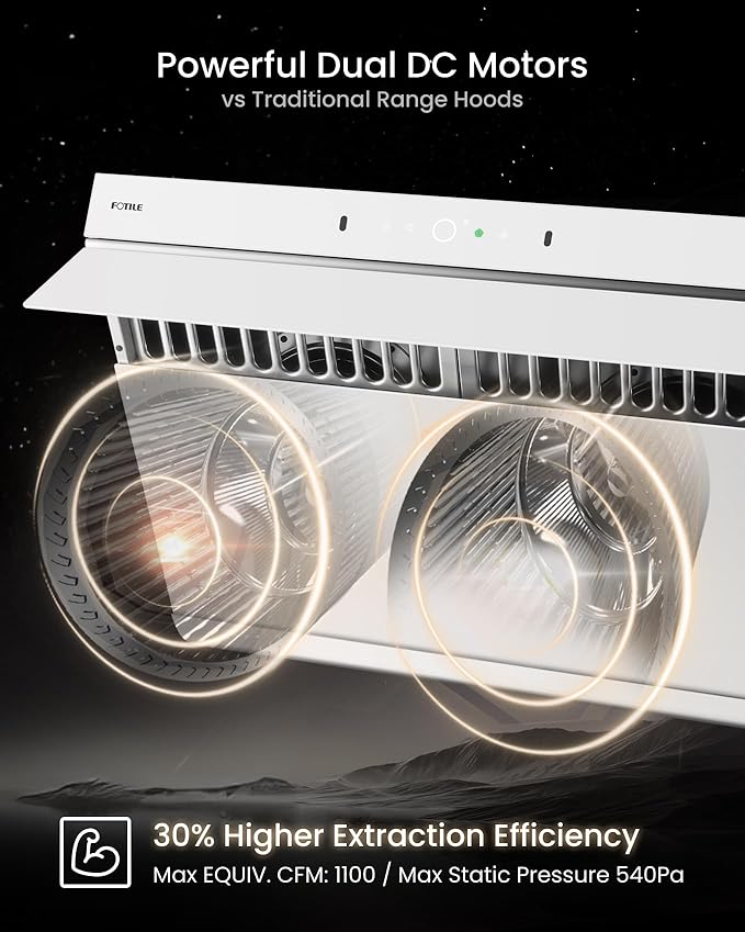 FOTILE JQG7507-W 30" Under Cabinet or Wall Mount Kitchen Range Hood 1100 CFM 4 Speed Level with LED Lights, Fingerprint Resistance and Motion Control